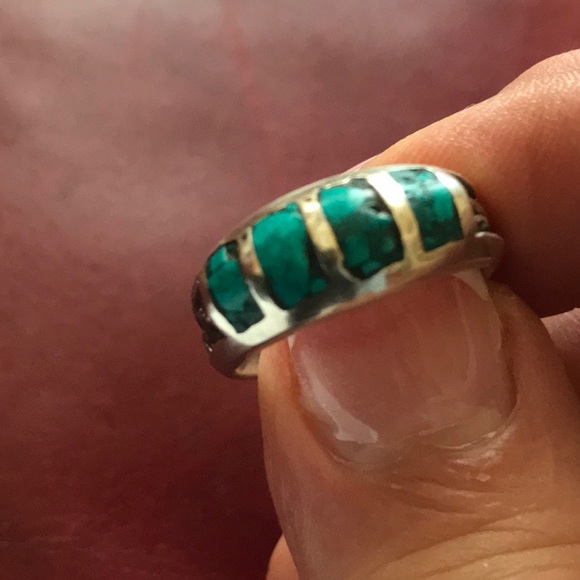 Vintage Turquoise and Silver Band Sz 7 - Picture 4 of 5